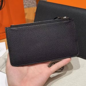 Hermes Dogon Compact Wallet Handmade In Togo Calfskin Leather Silver Hardware 89 Noir - Image 5