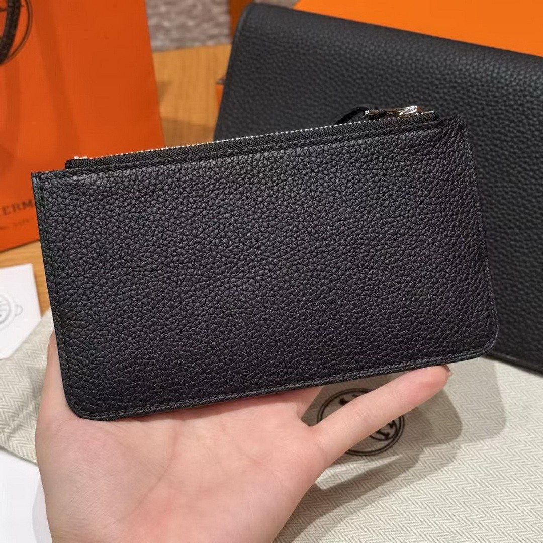 Hermes Dogon Compact Wallet Handmade In Togo Calfskin Leather Silver Hardware 89 Noir - Image 5