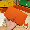 Hermes Dogon Compact Wallet Handmade In Togo Calfskin Leather Silver Hardware 93 Orange