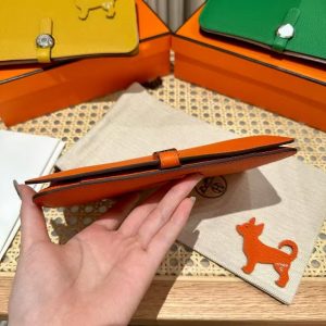 Hermes Dogon Compact Wallet Handmade In Togo Calfskin Leather Silver Hardware 93 Orange - Image 12