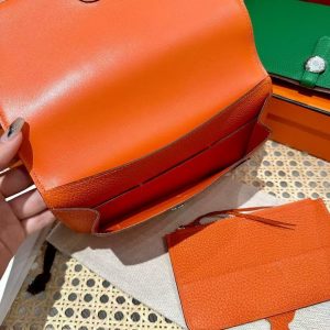 Hermes Dogon Compact Wallet Handmade In Togo Calfskin Leather Silver Hardware 93 Orange - Image 7