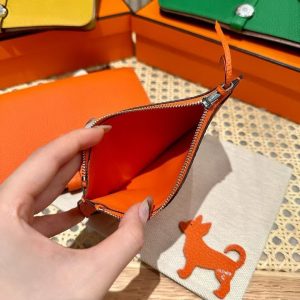 Hermes Dogon Compact Wallet Handmade In Togo Calfskin Leather Silver Hardware 93 Orange - Image 4