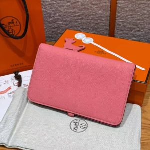 Alternative view of Hermes Dogon Compact Wallet Handmade In Togo Calfskin Leather Silver Hardware K4 Rose D'ete