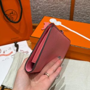 Hermes Dogon Compact Wallet Handmade In Togo Calfskin Leather Silver Hardware K4 Rose D'ete - Image 12