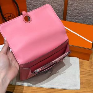 Hermes Dogon Compact Wallet Handmade In Togo Calfskin Leather Silver Hardware K4 Rose D'ete - Image 10