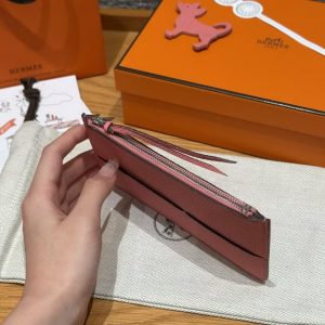 Hermes Dogon Compact Wallet Handmade In Togo Calfskin Leather Silver Hardware K4 Rose D'ete - Image 5