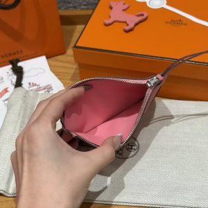 Hermes Dogon Compact Wallet Handmade In Togo Calfskin Leather Silver Hardware K4 Rose D'ete - Image 4