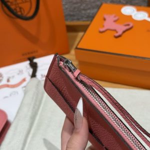 Hermes Dogon Compact Wallet Handmade In Togo Calfskin Leather Silver Hardware K4 Rose D'ete - Image 3