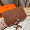 Hermes Dogon Compact Wallet Handmade In Togo Calfskin Leather Silver Hardware ck37 Gold