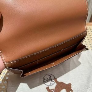 Hermes Dogon Compact Wallet Handmade In Togo Calfskin Leather Silver Hardware ck37 Gold - Image 5