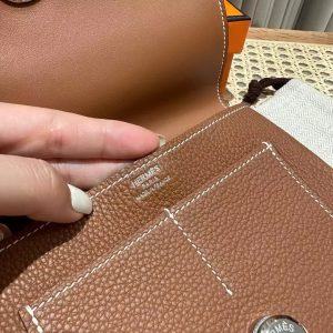 Hermes Dogon Compact Wallet Handmade In Togo Calfskin Leather Silver Hardware ck37 Gold - Image 3