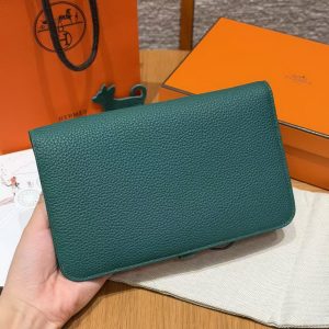 Alternative view of Hermes Dogon Compact Wallet Handmade In Togo Calfskin Leather Silver Hardware z6 Makachite