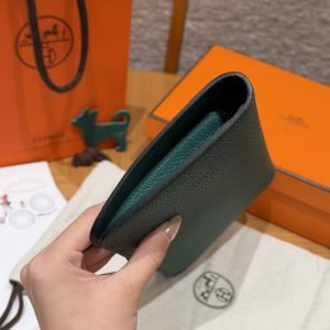 Hermes Dogon Compact Wallet Handmade In Togo Calfskin Leather Silver Hardware z6 Makachite - Image 19