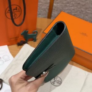 Hermes Dogon Compact Wallet Handmade In Togo Calfskin Leather Silver Hardware z6 Makachite - Image 17
