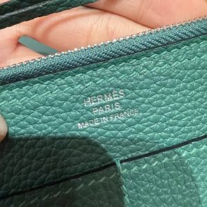 Hermes Dogon Compact Wallet Handmade In Togo Calfskin Leather Silver Hardware z6 Makachite - Image 14