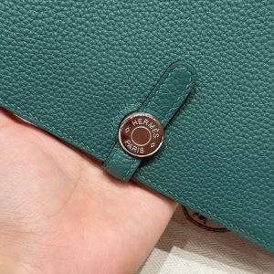 Hermes Dogon Compact Wallet Handmade In Togo Calfskin Leather Silver Hardware z6 Makachite - Image 13