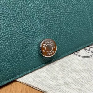 Hermes Dogon Compact Wallet Handmade In Togo Calfskin Leather Silver Hardware z6 Makachite - Image 10