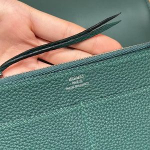 Hermes Dogon Compact Wallet Handmade In Togo Calfskin Leather Silver Hardware z6 Makachite - Image 9