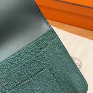 Hermes Dogon Compact Wallet Handmade In Togo Calfskin Leather Silver Hardware z6 Makachite - Image 7