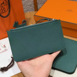Hermes Dogon Compact Wallet Handmade In Togo Calfskin Leather Silver Hardware z6 Makachite - Image 5