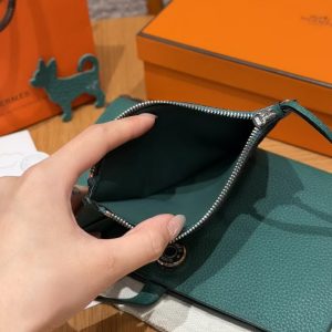 Hermes Dogon Compact Wallet Handmade In Togo Calfskin Leather Silver Hardware z6 Makachite - Image 3