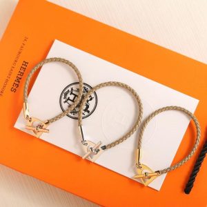 Hermes Etrier Bracelet Rose Gold Swift Calfskin and Metal Étoupe H100016FO18T2 - Image 6
