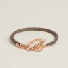 Hermes Etrier Bracelet Rose Gold Swift Calfskin and Metal Étoupe H100016FO18T2
