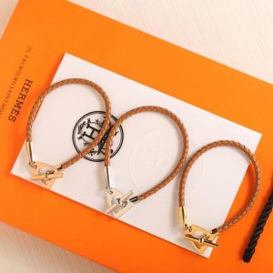 Alternative view of Hermes Etrier Bracelet Rose Gold Swift Calfskin and Metal Gold H100016FO37T2