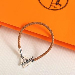Hermes Etrier Bracelet Rose Gold Swift Calfskin and Metal Gold H100016FO37T2 - Image 8