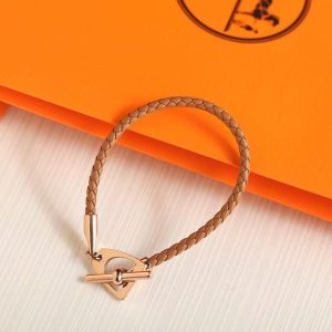 Hermes Etrier Bracelet Rose Gold Swift Calfskin and Metal Gold H100016FO37T2 - Image 7