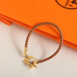 Hermes Etrier Bracelet Rose Gold Swift Calfskin and Metal Gold H100016FO37T2 - Image 6