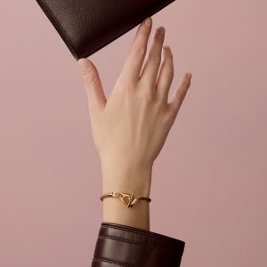 Hermes Etrier Bracelet Rose Gold Swift Calfskin and Metal Gold H100016FO37T2 - Image 3
