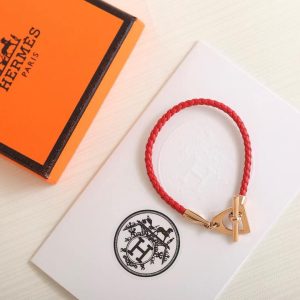 Hermes Etrier Bracelet Rose Gold Swift Calfskin and Metal H100016FOS3T2 - Image 6