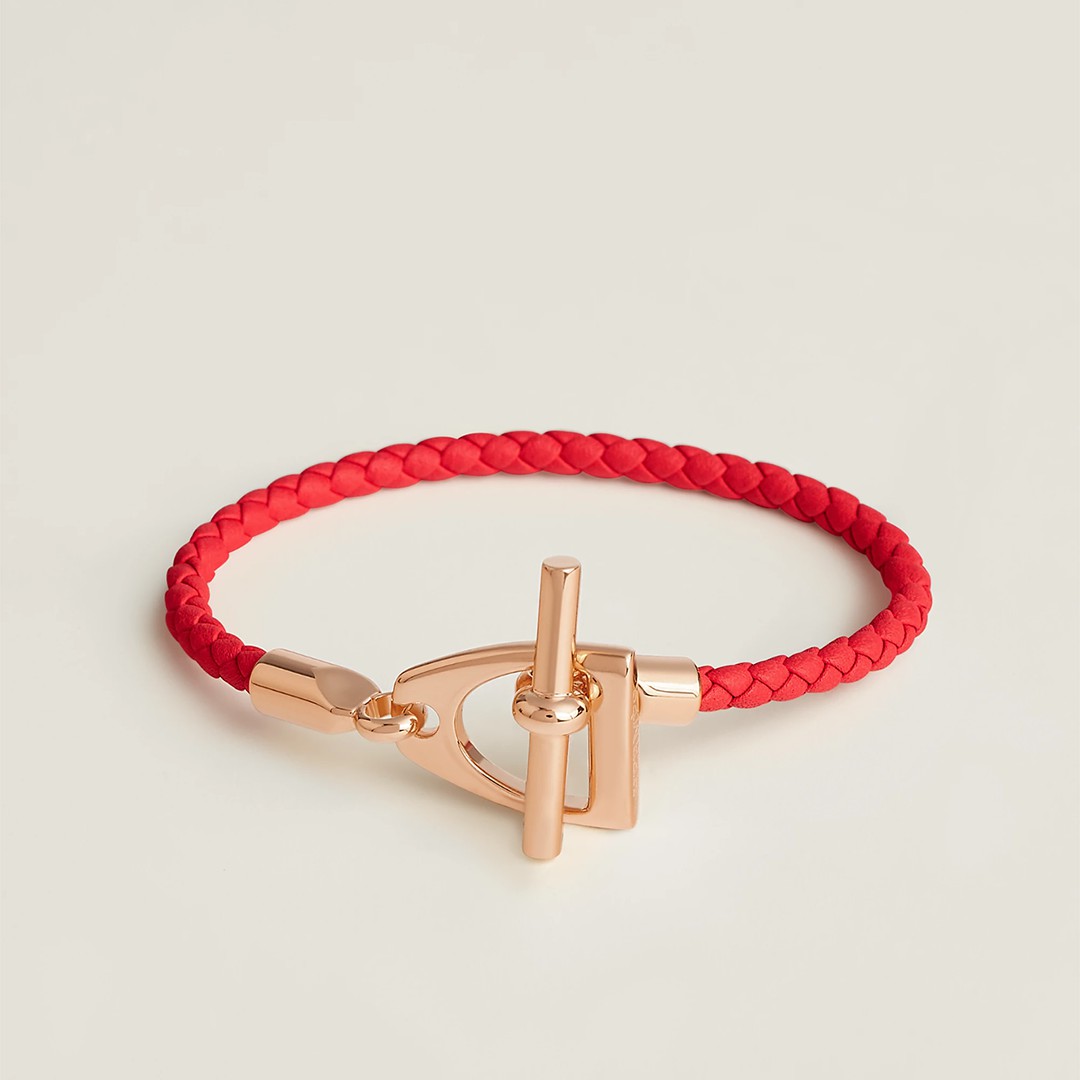 Hermes Etrier Bracelet Rose Gold Swift Calfskin and Metal H100016FOS3T2