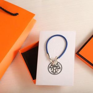 Alternative view of Hermes Etrier Bracelet Rose Gold Swift Calfskin and Metal Navy H100016FO7UT2