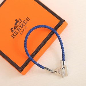 Hermes Etrier Bracelet Rose Gold Swift Calfskin and Metal Navy H100016FO7UT2 - Image 12