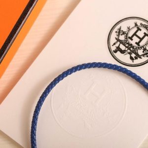 Hermes Etrier Bracelet Rose Gold Swift Calfskin and Metal Navy H100016FO7UT2 - Image 9