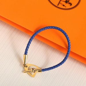 Hermes Etrier Bracelet Rose Gold Swift Calfskin and Metal Navy H100016FO7UT2 - Image 8