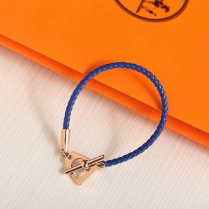 Hermes Etrier Bracelet Rose Gold Swift Calfskin and Metal Navy H100016FO7UT2 - Image 7