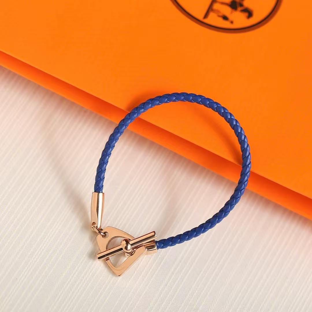 Hermes Etrier Bracelet Rose Gold Swift Calfskin and Metal Navy H100016FO7UT2 - Image 7