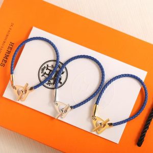 Hermes Etrier Bracelet Rose Gold Swift Calfskin and Metal Navy H100016FO7UT2 - Image 5