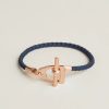 Hermes Etrier Bracelet Rose Gold Swift Calfskin and Metal Navy H100016FO7UT2