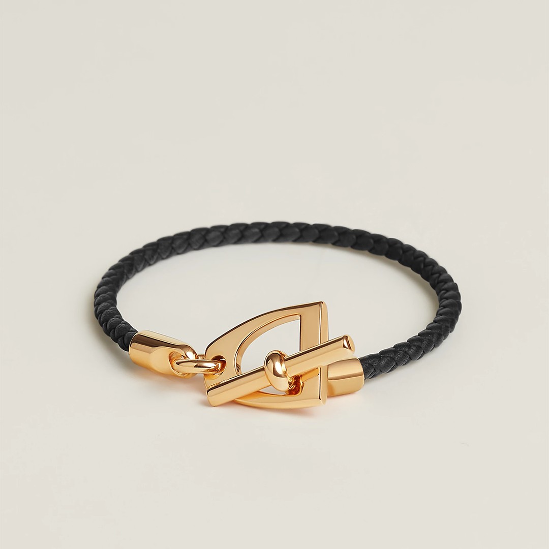Hermes Etrier Bracelet Yellow Gold Swift Calfskin and Metal H100016F 89T2