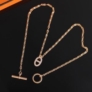 Hermes Farandole Pendant Necklace Rose Gold With Diamonds H221303B 00LG - Image 9