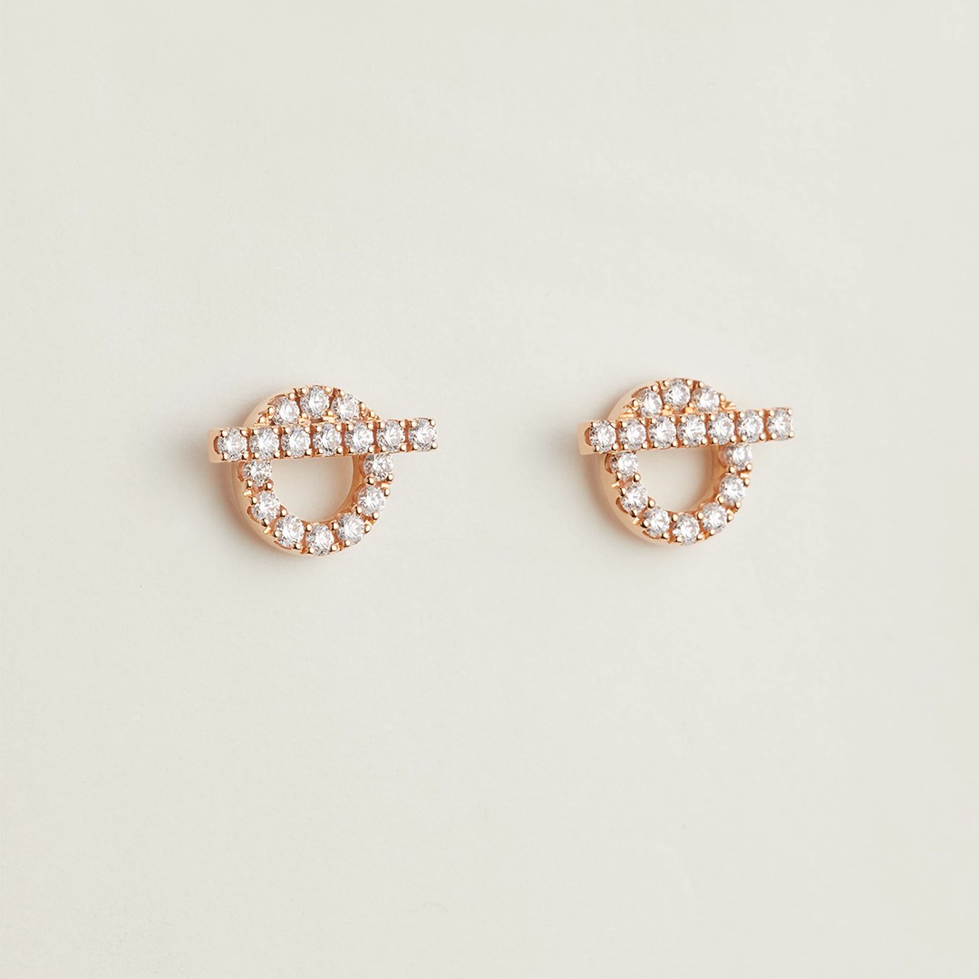 Hermes Finesse Earrings Rose Gold with Diamonds H219512B 00