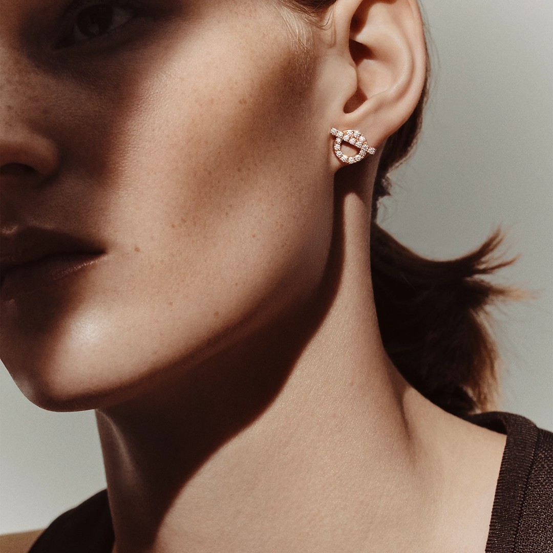 Hermes Finesse Earrings Rose Gold with Diamonds H219512B 00 - Image 3