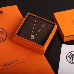 Alternative view of Hermes Finesse Pendant Necklace Rose Gold With Diamonds H219315B 00