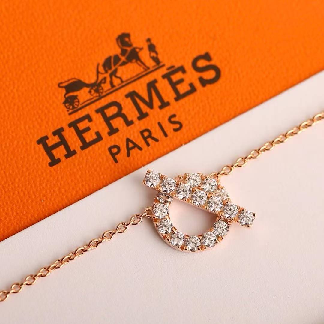 Hermes Finesse Pendant Necklace Rose Gold With Diamonds H219315B 00 - Image 6