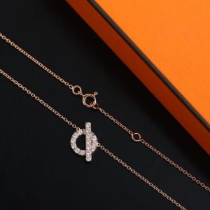 Hermes Finesse Pendant Necklace Rose Gold With Diamonds H219315B 00 - Image 5
