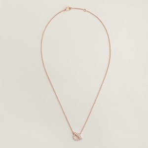 Hermes Finesse Pendant Necklace Rose Gold With Diamonds H219315B 00
